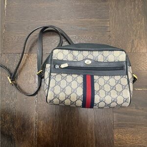 Gucci Beige and Black Crossbody with Red Stripe